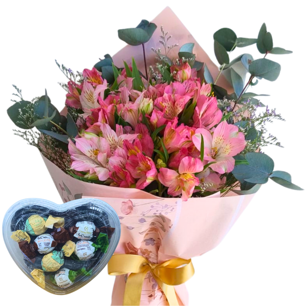 Buqu� de Astrom�lias Rosadas Com Trufas Cacau Show