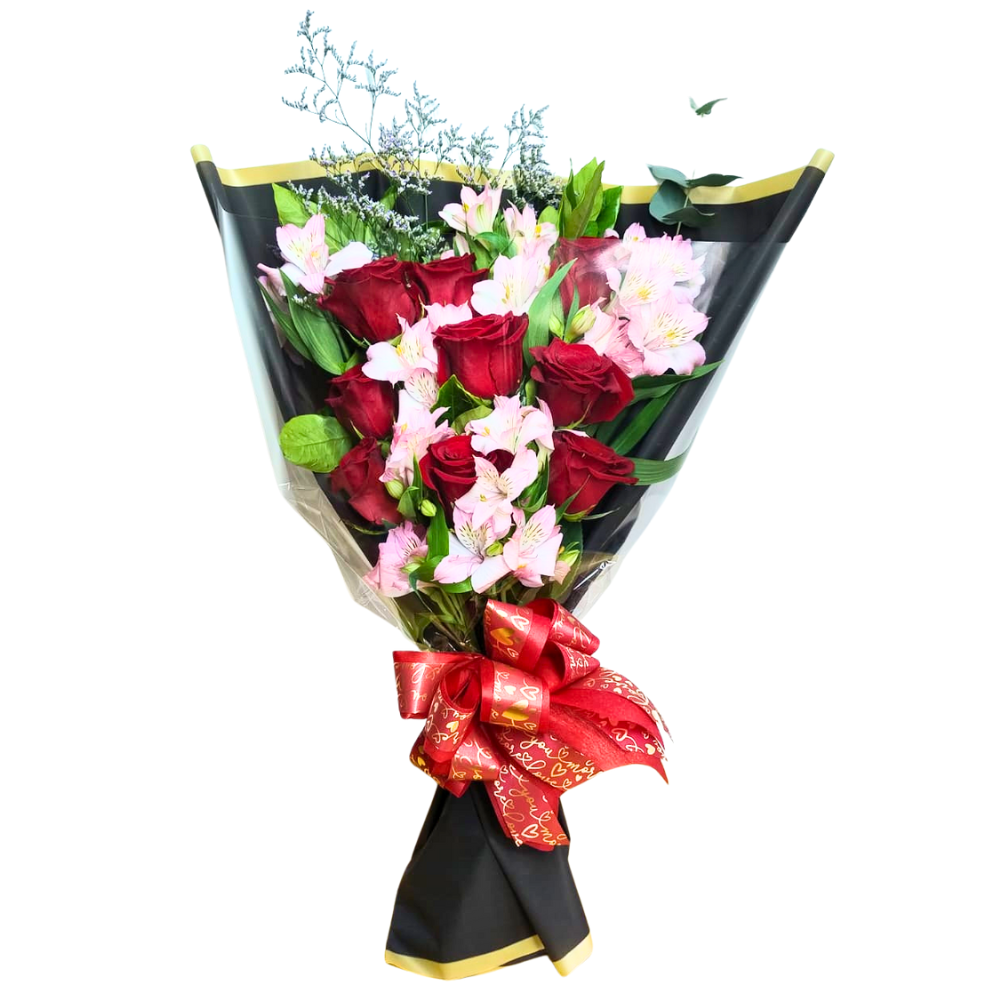 Buque de 8 rosas e Astrom�lias 