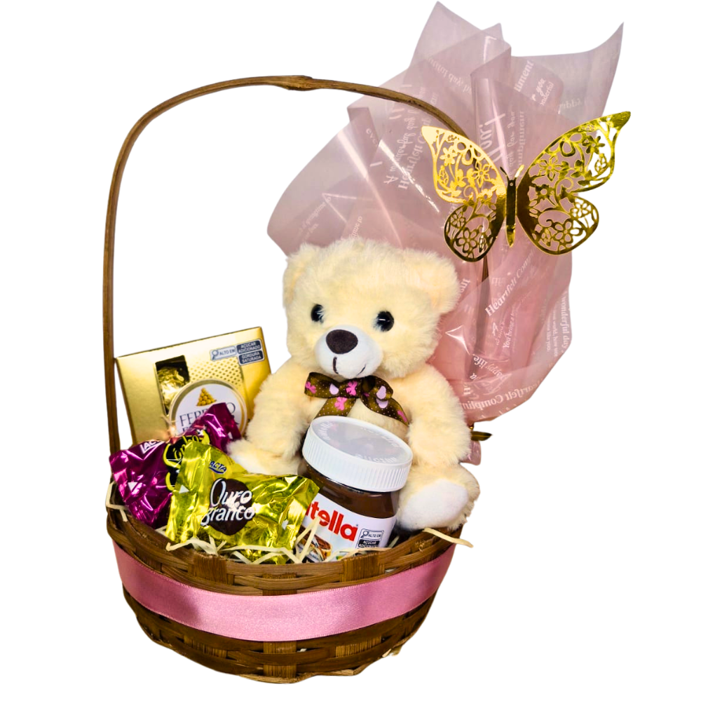 Mini Cesta Chocolate com Pel�cia Infantil Feminina