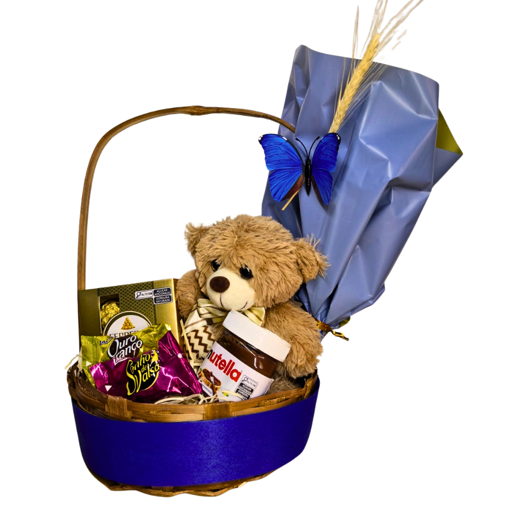 Mini Cesta Chocolate com Pel�cia Infantil Masculina