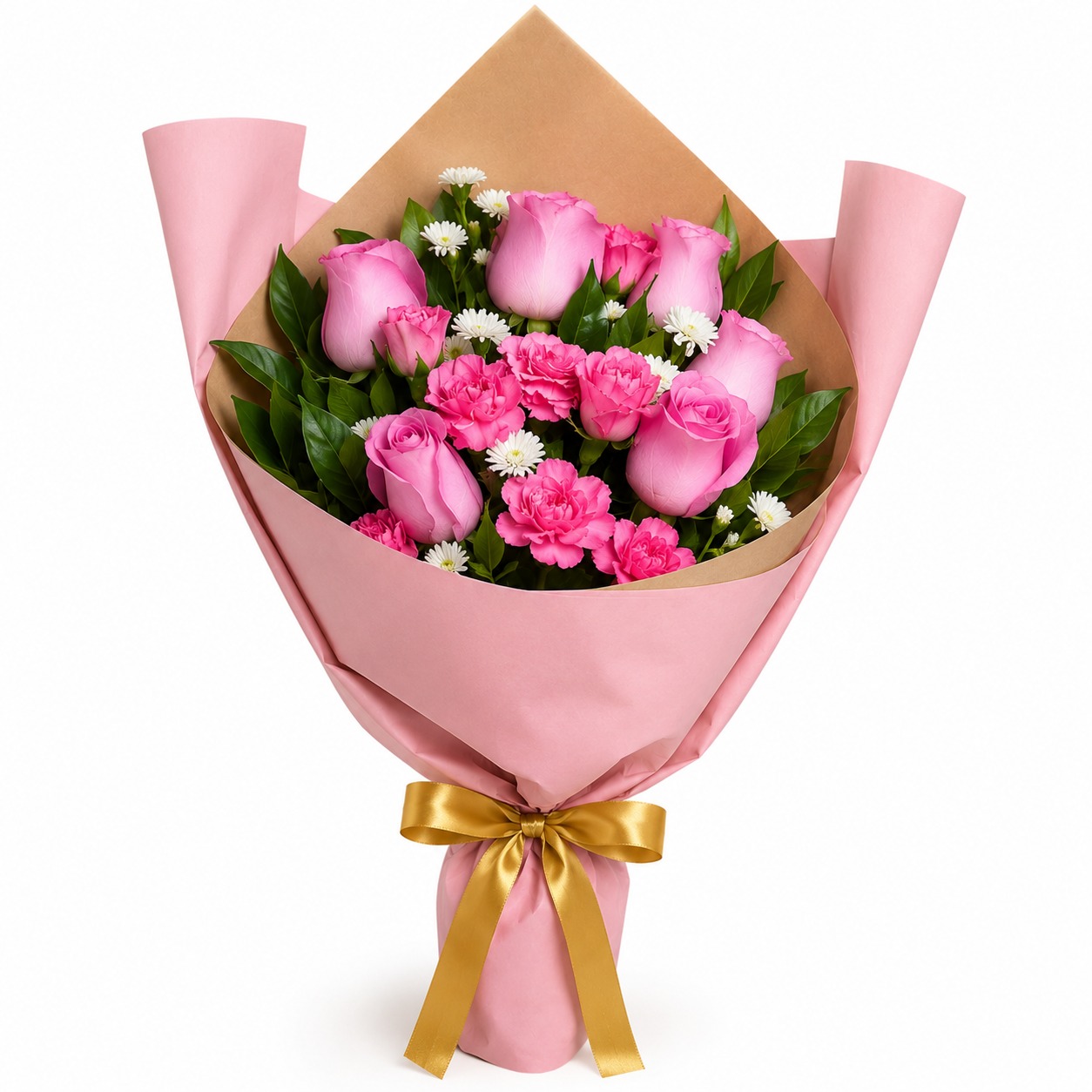 Buqu� 6 Rosas cor de Rosa e mini rosas 