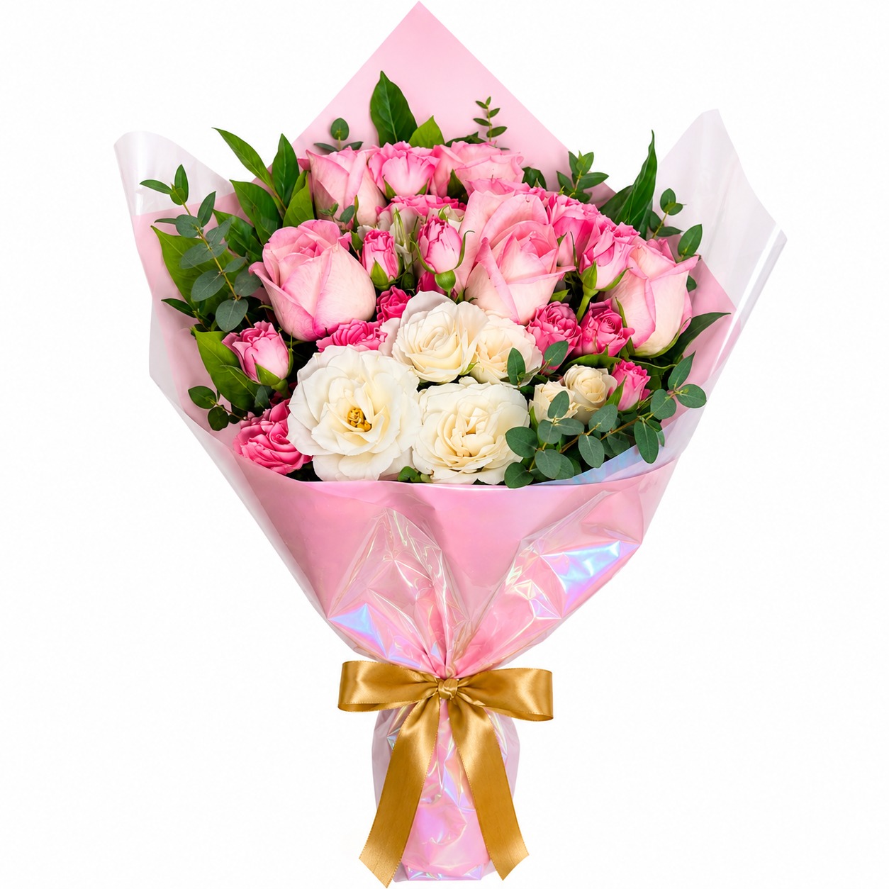 Buqu� 5 Rosas cor de Rosa e mini rosas 