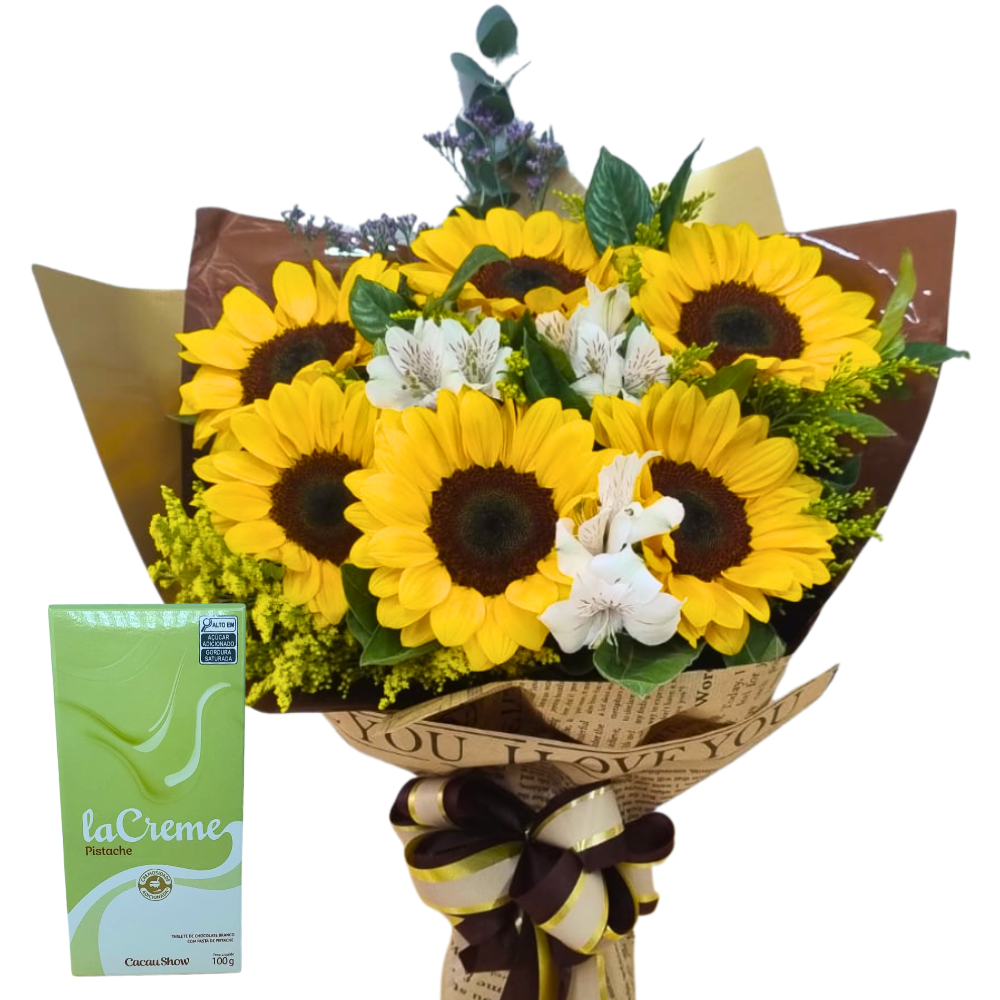 Buqu� 6 Girass�is e  Chocolate Cacau Show.