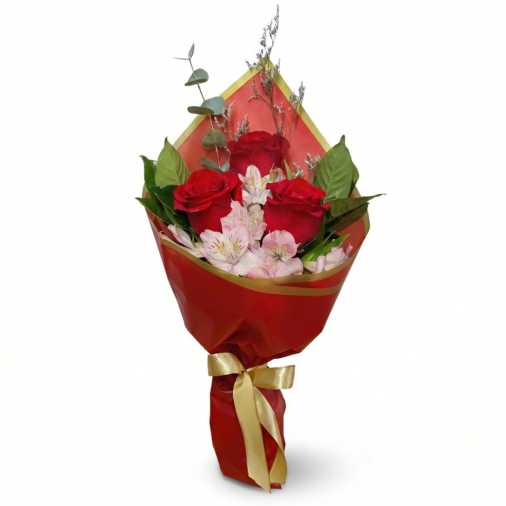 Buqu� Cl�ssico de 3 Rosas e Astrom�lias