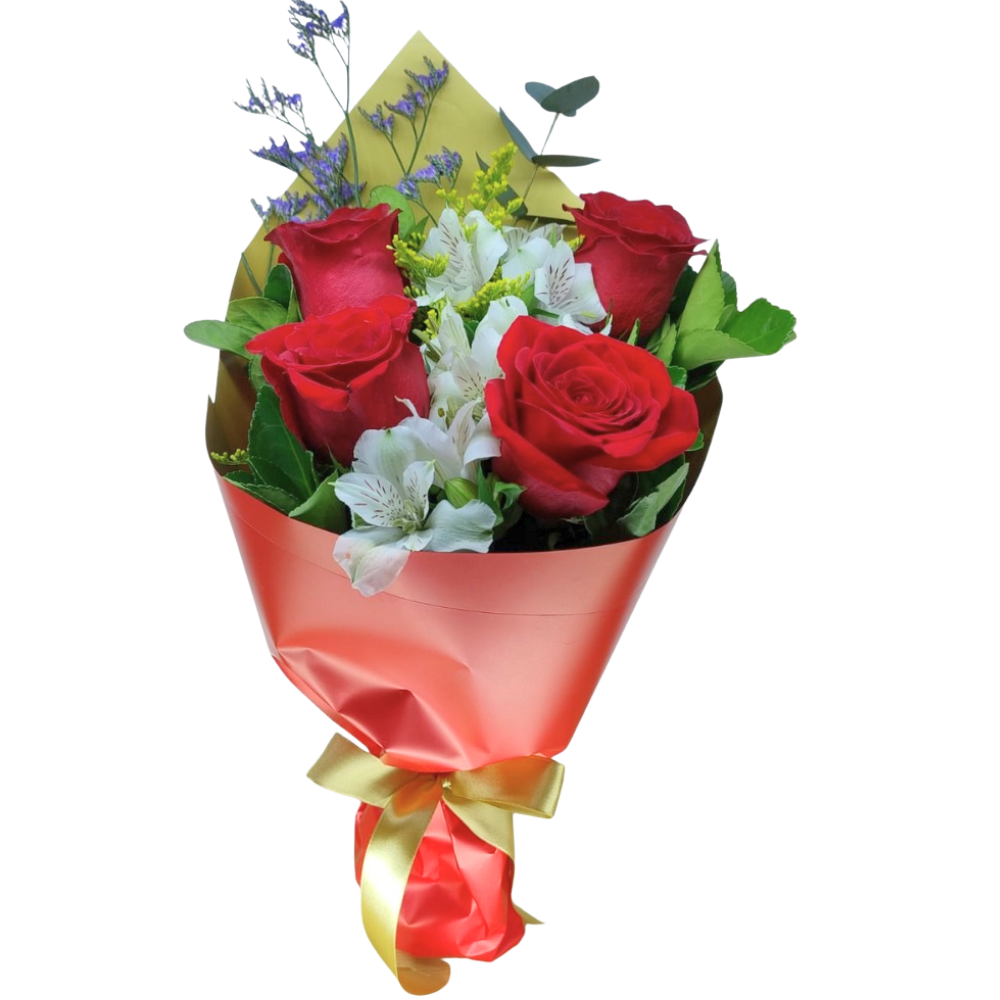 Buqu� Cl�ssico de 4 Rosas Vermelhas.